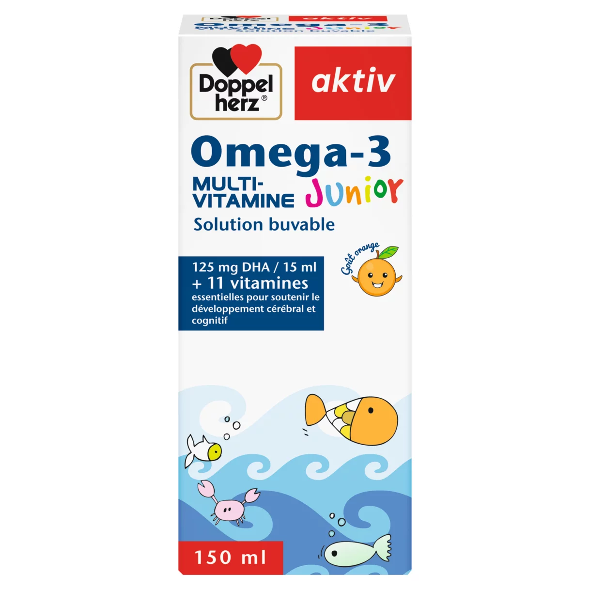 Illustration of the product packaging Doppelherz aktiv Omega-3 Junior front view